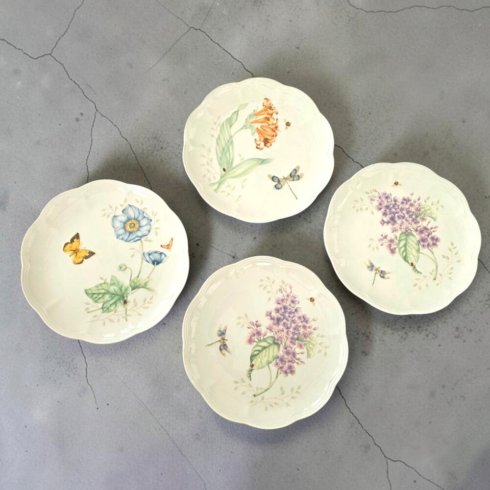 Lenox Butterfly Meadow by Louise Le Luyer Scalloped Edge 9" Plates Set of 4